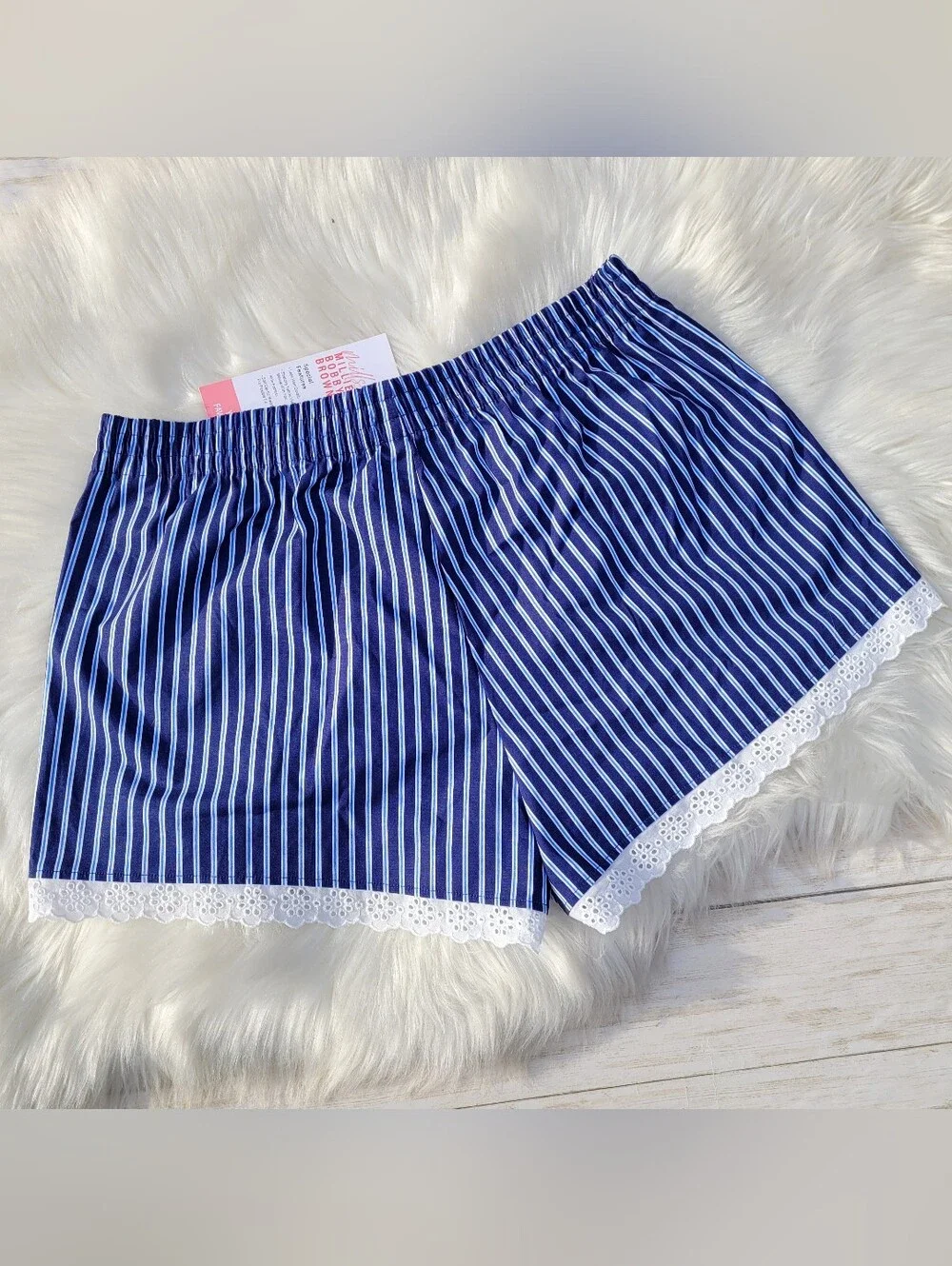 Mills by Millie Bobby Brown Navy Blue Striped Boxer Shorts Lace Women's Medium